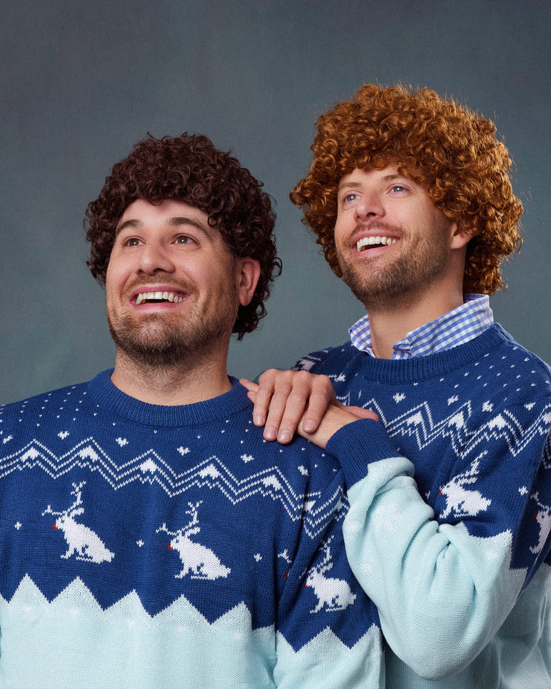 Roody UK founders wearing custom Christmas jumpers