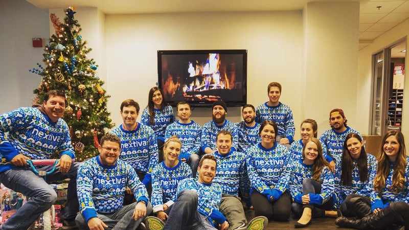 Custom Christmas sweaters knitted for Nextiva